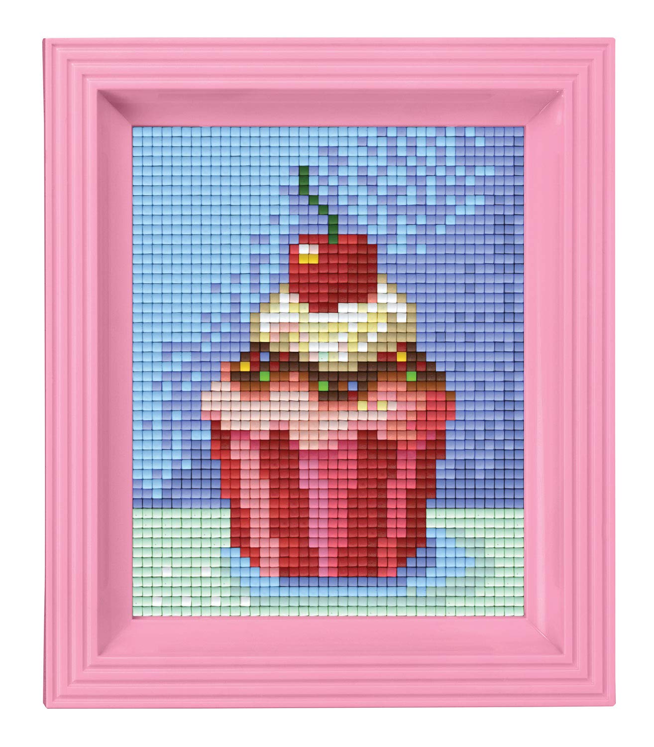Pracht Creatives Hobby Pixel P31228 Mosaic Gift Box Cupcake Pixel Picture with Frame Easy Plug System No Ironing or Gluing Stones Made of Organic Plastic