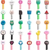 Flutesan 32pcs Cartoon Charger Cable Protector Animal, Cute Style, 2 x 3 cm | Silicone Animal Wire Saver for Phone Charger Cord, Flexible Spiral Prevents Breakage, Colorful Cartoon Buddies USB Data Lines