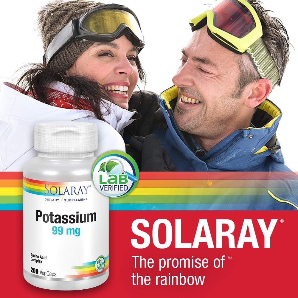 Solaray Potassium 99mg | Fluid & Electrolyte Balance Formula | Heart, Nerve & Muscle Function Support | 200ct: Health & Personal Care