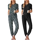 Ekouaer Pajamas for Women Set 2 Pack Lounge Set Short Sleeve Pjs Joggers Long Pants Loungepwear with Pockets
