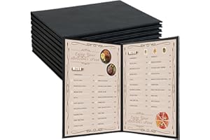 FLKQC Restaurant Menu Covers Holders 8.5" x 11" | Pack of 10 Synthetic Leather Double Fold Panels 2 View with PVC Cover for Wine List, Drinks (10, Double Fold Panels 2 View (8.5 x 11 inch))