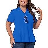 Casei Women's Plus Size Golf Polo Shirt with Sunglasses Holder UPF 50+ Tunic Tops Casual Workout Work Shirts