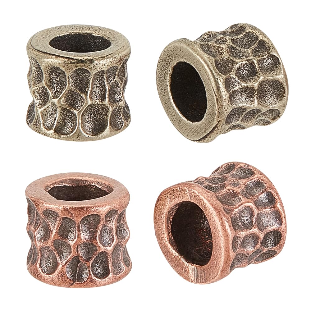 OLYCRAFT 4Pcs 2 Colors Barrel with Meteor Crater Paracord Beads 6mm Hole Brass European Beads Large Hole Beads DIY Jewelry Charms for Bracelet Necklace Jewelry Making DIY Paracord Accessories