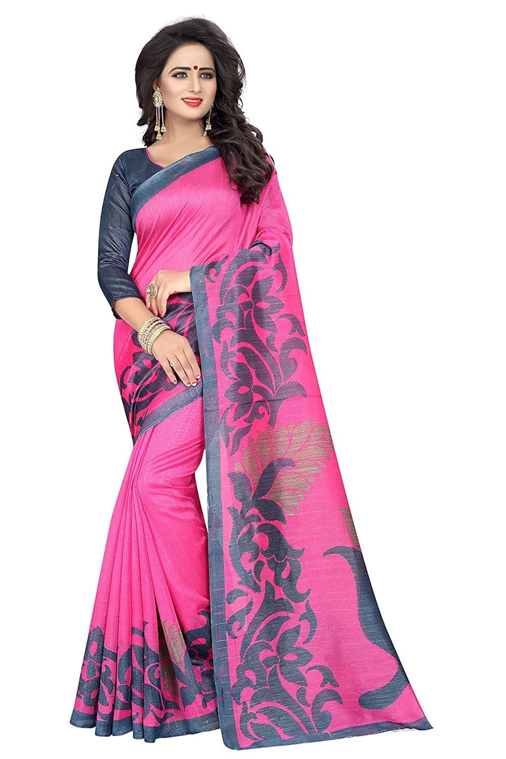 tdc women's silk saree with blouse piece, free size (pink)