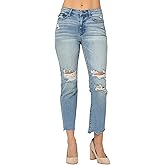 Judy Blue Women's Mid-Rise Destroyed Tinted Wash Cropped Straight-Leg Jeans 88512
