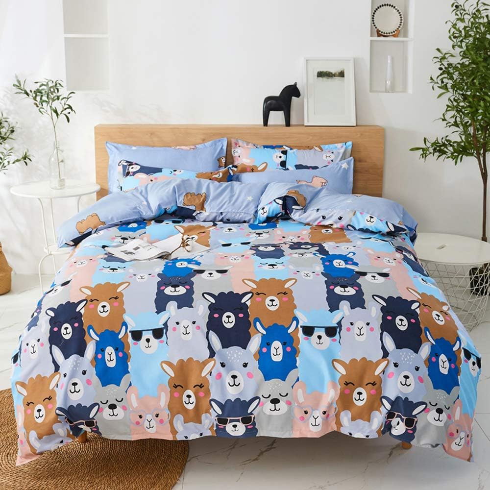 Ludan 3 Pieces Kids Alpaca Sheep Pattern Bedding Duvet Cover Set Reversible Twin Full Queen King Teen Bedding Collections Set for Boys Girls Zipper Closure,Gifts for Friends (Alpaca, Twin)