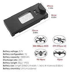 MOONZON 3PCS 3.7V 1800mAh Li-po Battery for E88