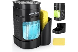 BESTSEEK Kitchen Dish Soap Dispenser with Sponge Holder, 3-in-1 Countertop Dishwashing Soap Pump Dispenser Set for Kitchen Sink, Useful Kitchen Gadgets - Black
