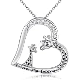 UCADRIT Giraffe Necklace 925 Sterling Silver Heart Giraffe Pendant Necklace Animals Jewelry Present for Women Mom