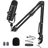 ZealSound Gaming Microphone for PC, USB Podcast Microphone with Noise Reduction, Mute & Gain Control, Zero-Latency Monitoring, Echo Control, Boom Arm, for Mac, iPhone, Stream, YouTube, TikTok, Discord