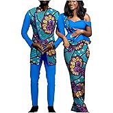 SkyWish African Print Dresses for Women Matching Couple Outfits Men Clothes Jacket and Pant Sets Party Wear