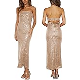 YISENRIY Women Strapless midi Sequin Dresses Bodycon Sleeveless Wedding Guest Sparkly Glitter Formal Cocktail Dress
