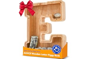 Wooden Letter Piggy Bank for Kids, Initial Coin Bank for Boys and Girls, First Name Personalized Savings Bank for Birthday Bo