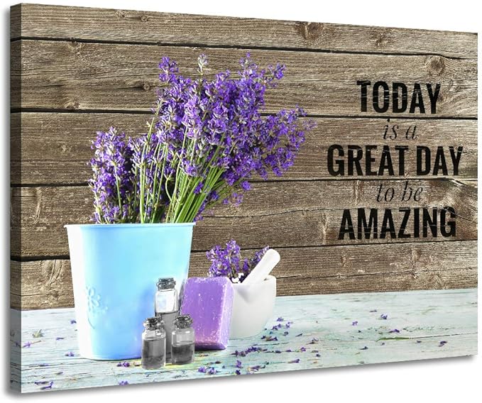 Amazon Com Bathroom Decor Purple Wall Decor Inspirational Quotes Modern Lavender For Bathroom Decor Prints Bathroom Decorations Canvas Wall Art Flowers On Vintage Wood Background Artwork For Home Blue Vase Everything Else