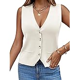 Saodimallsu Womens Sleeveless Sweater Vest Knit V Neck Button Fashion Casual Loose Spring Summer Waistcoat Cardigan