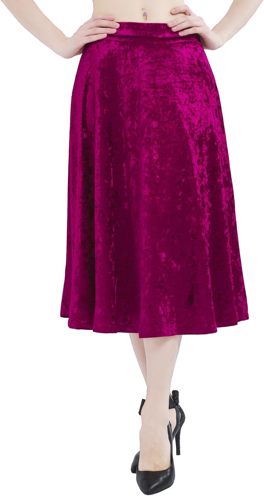Deeyomi Women's A-Line Velvet Skirts High Waist Flared Swing Midi Skirt
