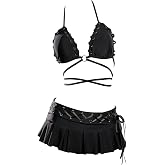 MEOWCOS Women's Gothic Bikini Set Goth Two-Piece Swimsuit Thin Strap Bathing Suit