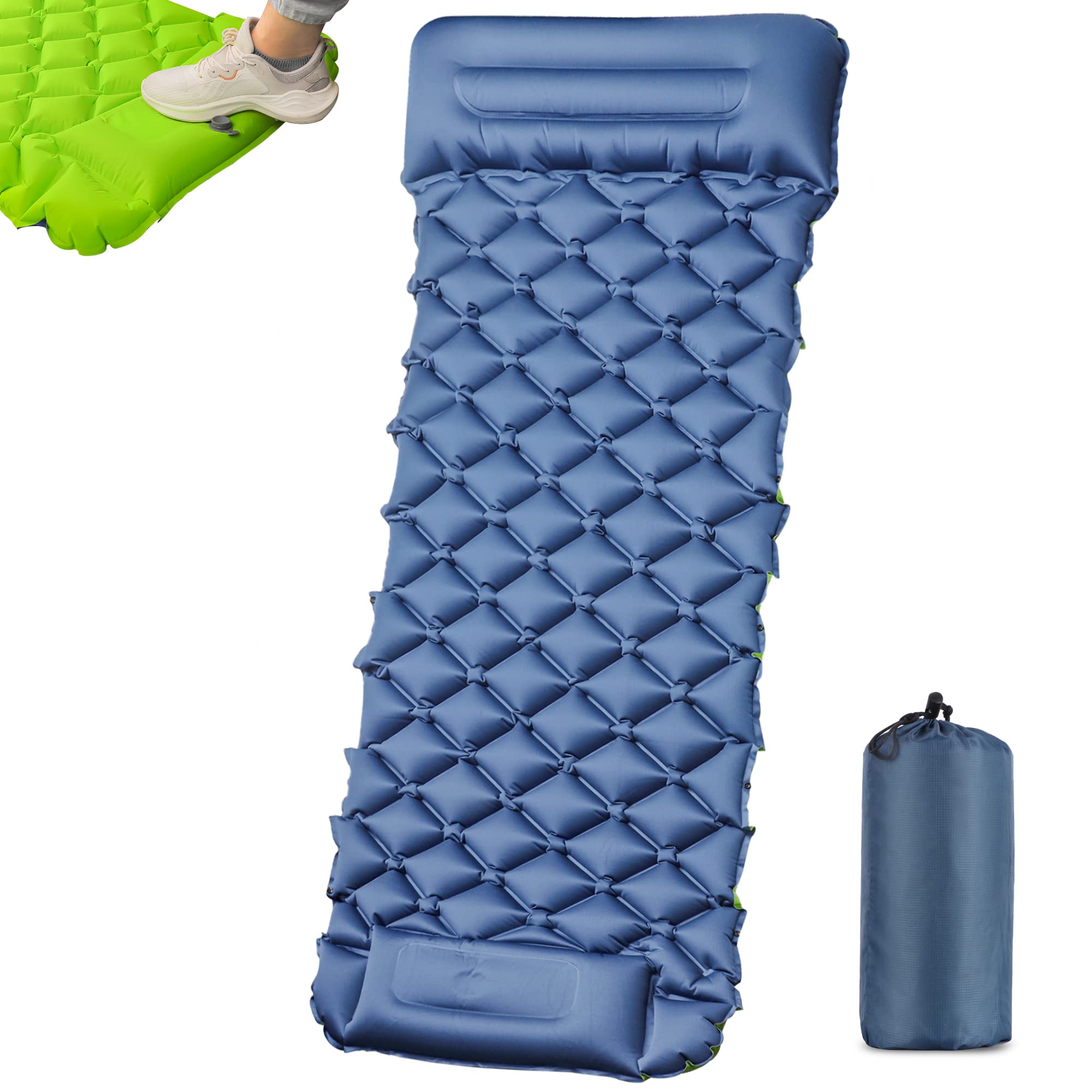 GEEDIAR Camping Mat - Inflatable Sleeping Mat with Pillow, Camping Mattress with Built-in Foot Pump, Ultralight Sleeping Pad Waterproof Self-Inflating Camping Mat for Backpacking, Camping, Hiking