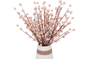 SPWOLFRT 30Pcs Artificial Berry Stems Branches Holly Orange for Berries Picks for Festival Holiday Crafts and Home Decor, 12.6 Inches Burgundy Berry Floral Christmas Tree Decorations(Pearl Pink)