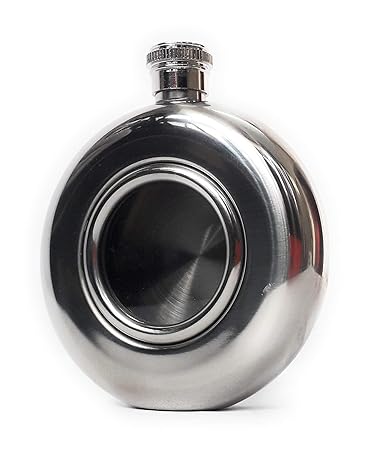 ZIGLY Round Stainless Steel Transparent Glass Window Hip Flask 5 Oz