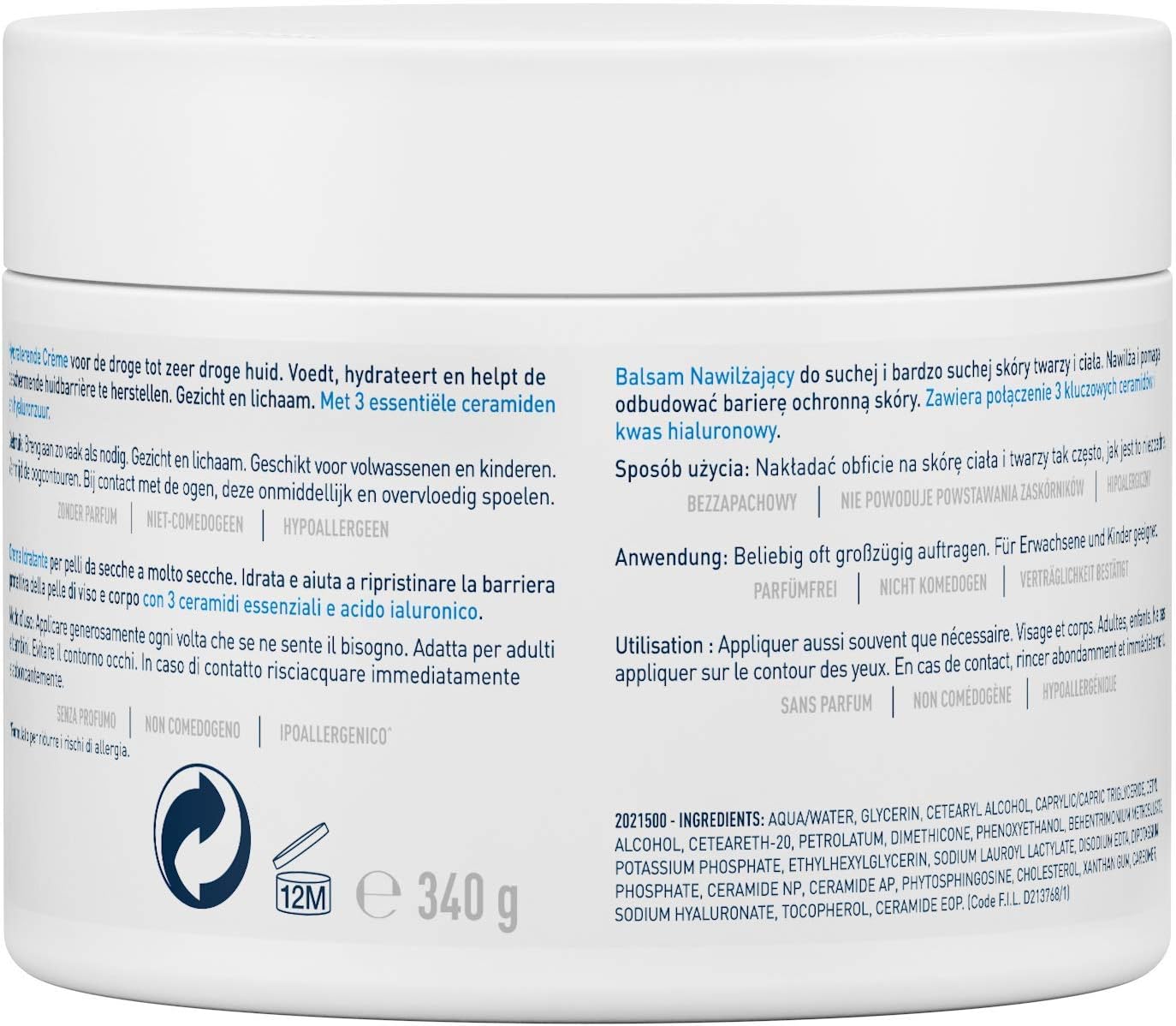 CeraVe Moisturising Cream Pot with 3 Essential Ceramides and Hyaluronic Acid for Dry to Very Dry Skin 340g - Image 4