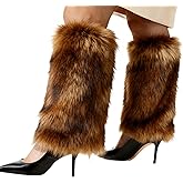 A JINDALAI Women's Faux Fur Fluffy Leg Warmers Fuzzy Long Boot Costume Covers Furry For Christmas Halloween