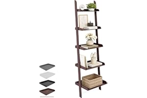 Ballucci 5-Tier Ladder Shelf, Modern 67" Tall Wood Leaning Shelf Organizer for Living Room, Bathroom, Office, Bedroom - Espresso