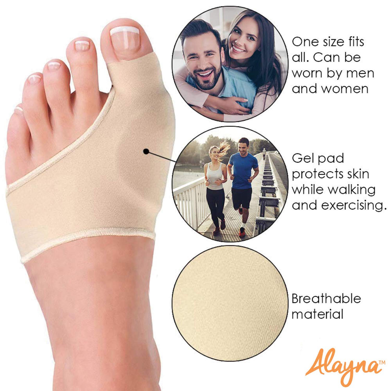 Alayna MEDIUM Bunion Corrector with Non-Slip Grip Insert and Gel Cushion Pad Splint Orthopedic Bunion Protector and Pain Relief Men/Women - Hallux Valgus Realignment Stops Bunion Pain (2 PCS) : Beauty