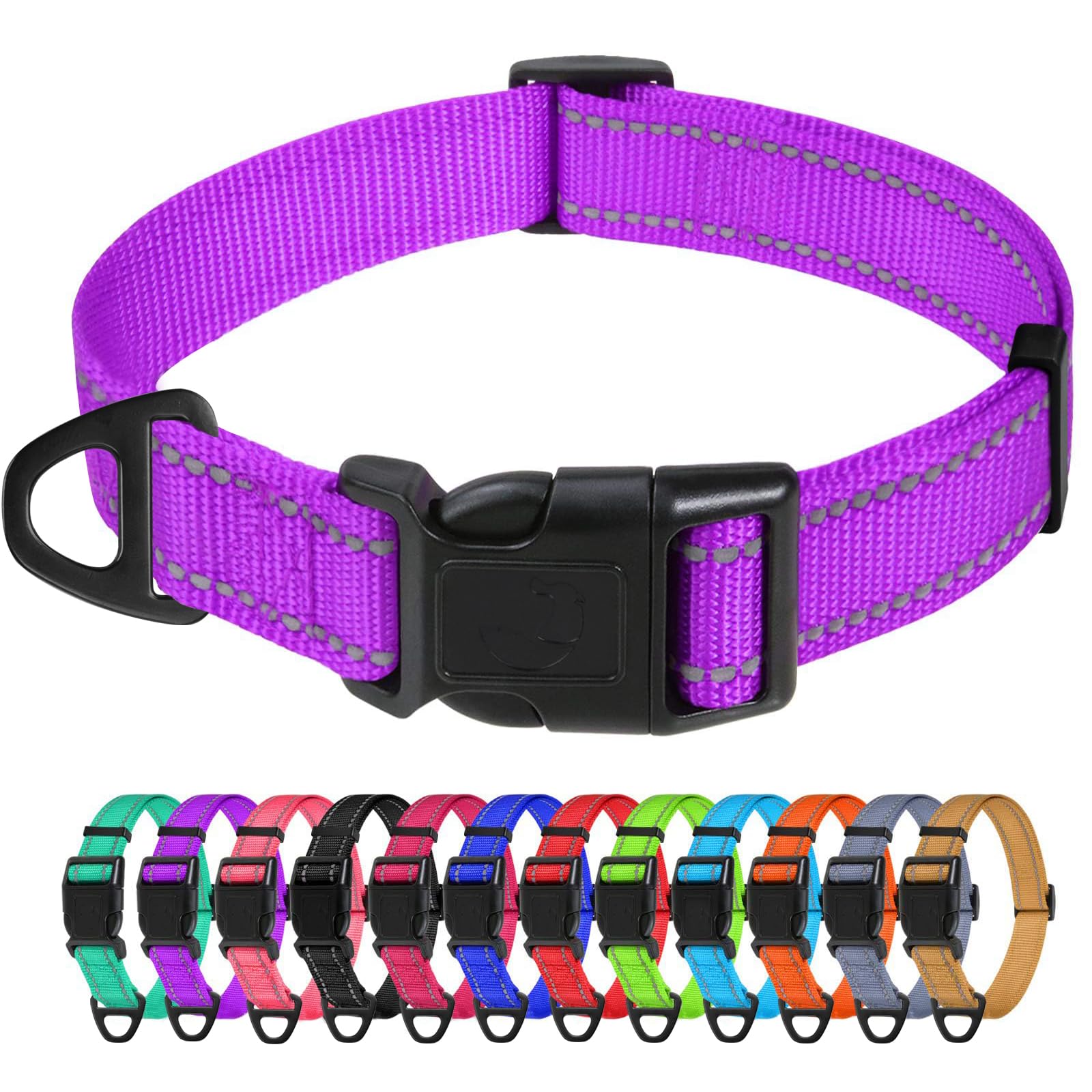 TagME Reflective Nylon Dog Collars, Adjustable Classic Pet Collar with Quick Release Buckle for Small Dogs, Purple, 2.0 cm Width