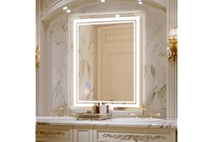 SaniteModar Bathroom Mirror with Lights 32x24 in, Led Mirror for Bathroom, Led Bathroom Mirror, 3 Color Dimmable, Anti Fog, Touch Button, CRI90+, Horizontal/Vertical