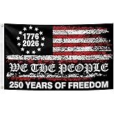 250 Years of Freedom America Flag 3x5 Ft Patriotic 1776 Flags 250th Anniversary Banner with Brass Grommets for Indoor Outdoor Lawn Yard Garden Street Decorations