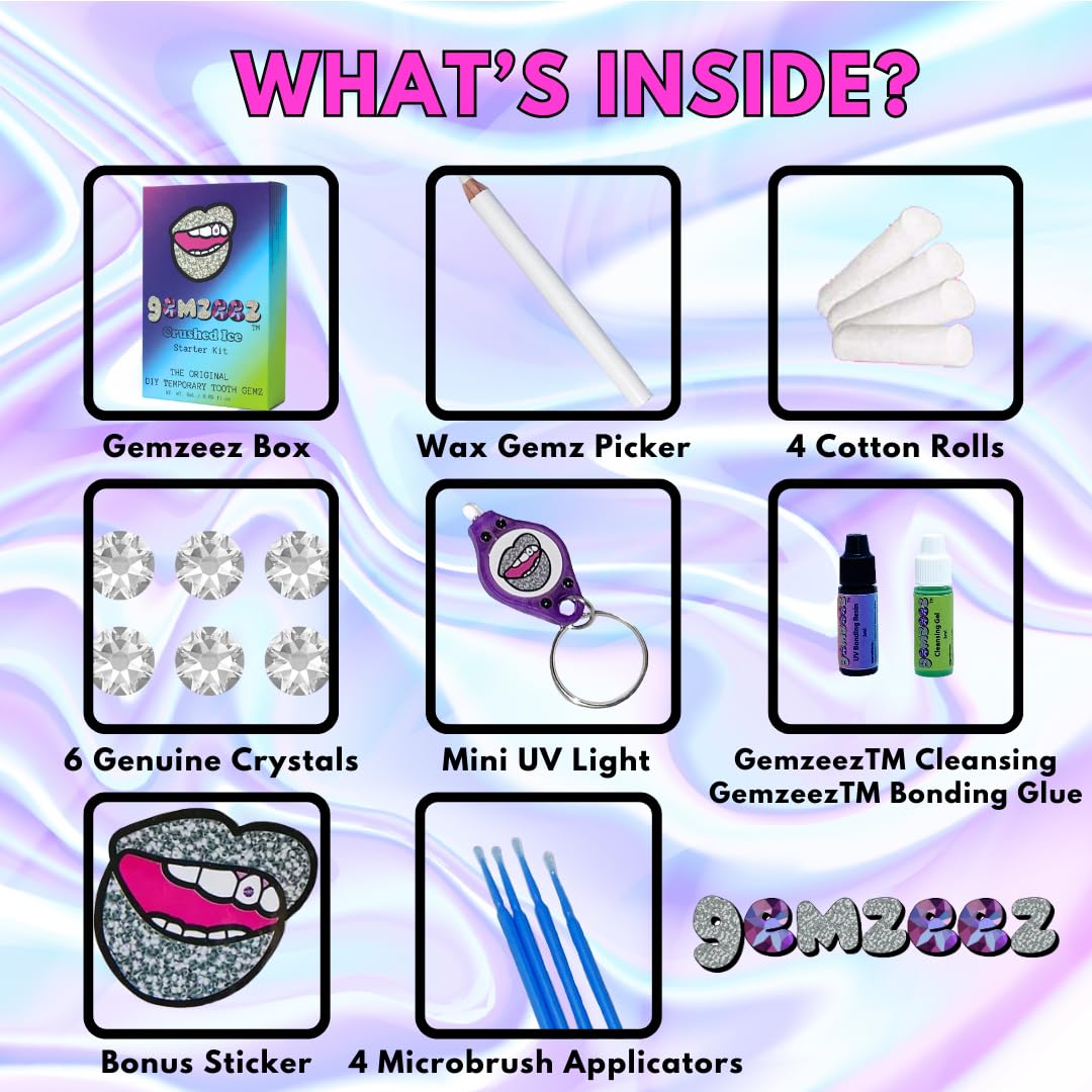 Gemzeez: The Original DIY Temporary Tooth Gemz Starter Kit (Crushed Ice) and 1,000 Gemz