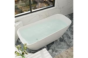 MOKLEBA Acrylic Freestanding Bathtub, Single Slipper Free Standing Tub, Soaking Tub with Integrated Slotted Overflow, Toe-Tap Chrome Drain, cUPC Certified, Glossy White