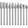 WHISTECK Carbide Rotary Burr Set - 10pcs Double Cut Tungsten Steel Die Grinder Bits, 1/8" Shank and 1/4" Head Length for Woodworking, Drilling, Metal Craving, Engraving, Polishing