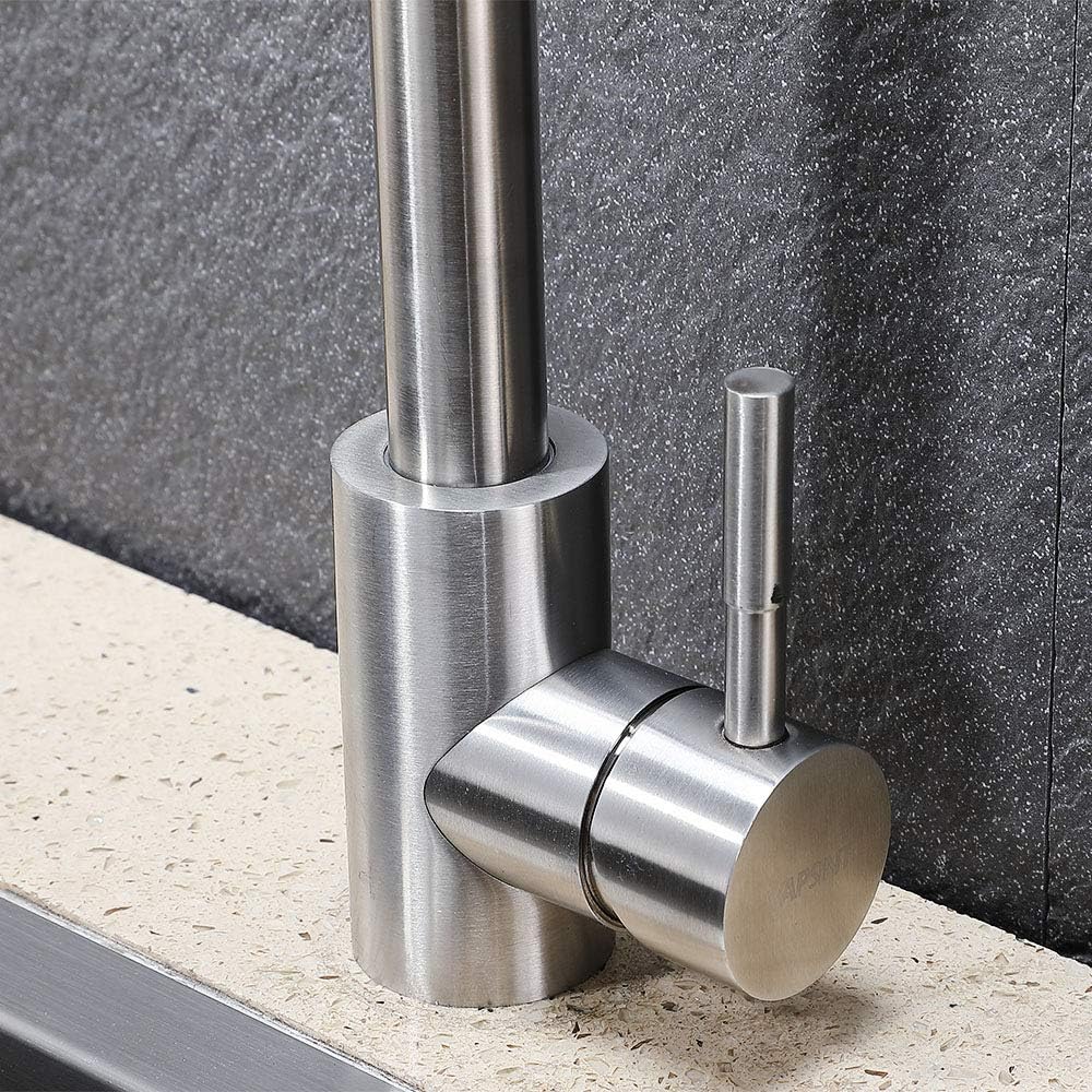 VAPSINT 360 Degree Swivel Modern Hot& Cold Mixer Stainless Steel Bar Kitchen Sink Faucet, Easy Installation Good Valued Brushed Nickel Single Handle Kitchen Faucet - - 