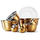 COOK WITH COLOR 18 Piece Mixing Bowls Set with Airtight Lids, Stainless Steel Bowl Organizers, Food Storage Containers, Meal Prep, Nesting Salad Bowls For Cooking, Baking, Kitchen Use, Gold