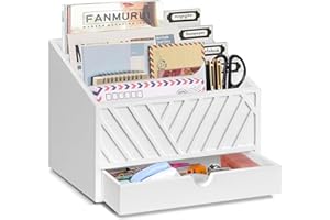 ANRXNCY Mail Organizer for Countertop with 4 Large Compartments and Drawer, Wood Mail Holder Sorter Organizer, Countertop Desk Office Accessories Organizer for File Letter Paper Folder, Desk Drawer Organizer