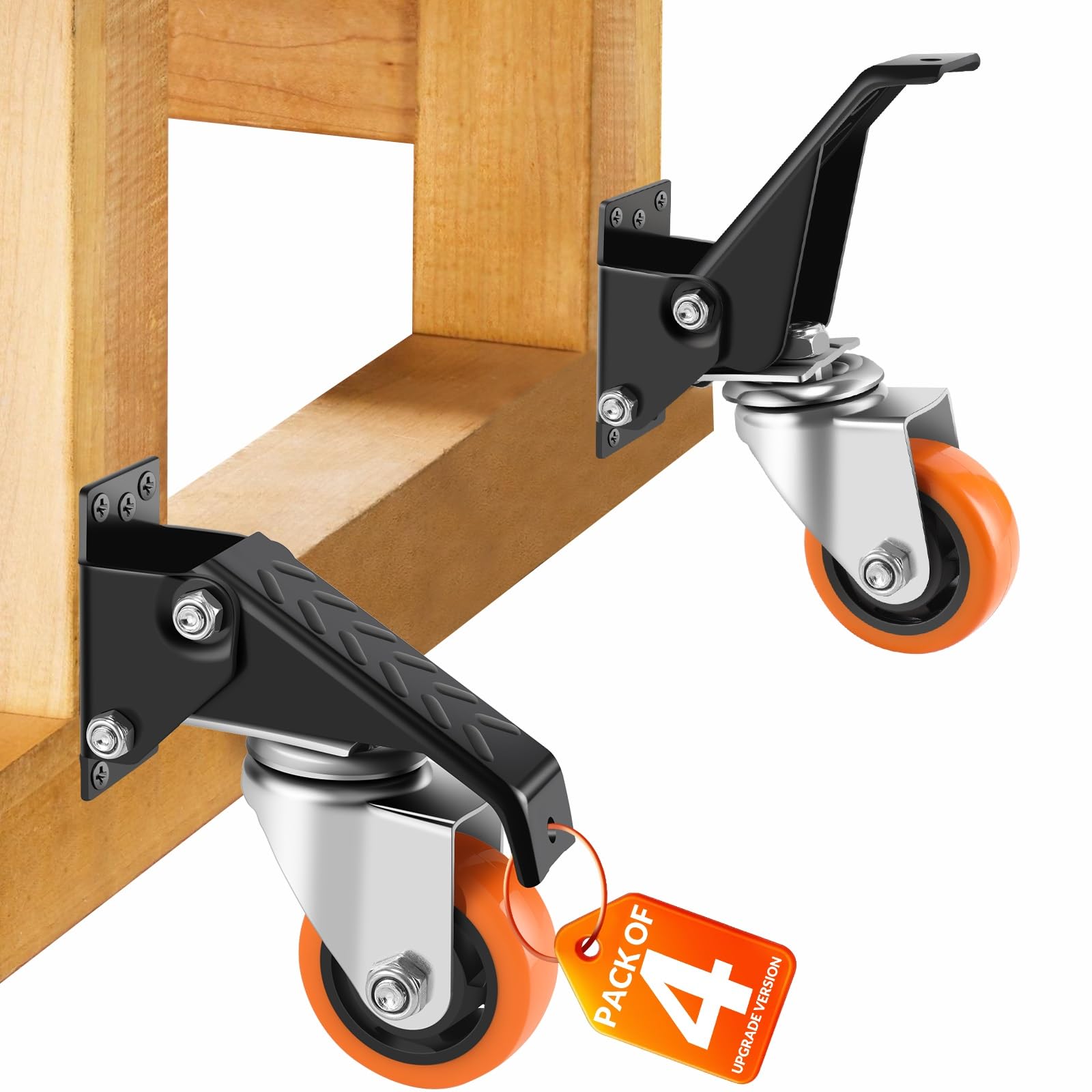 Caster Wheels, 3 Inch Workbench Casters Set of 4 Heavy Duty - 1000 Lbs Capacity Retractable Swivel Castors with No Noise Polyurethane Wheels, Easy to Install for Tables Legs, Work Bench & Tool Carts Image