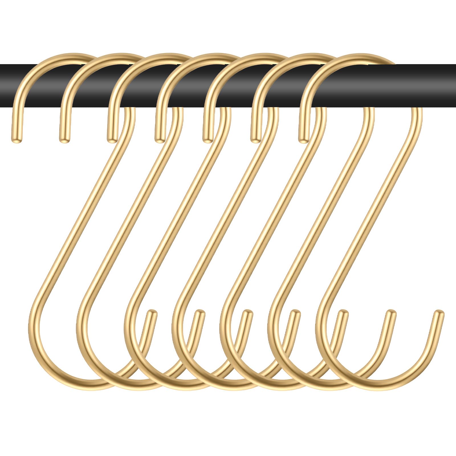 Photo 1 of 7 Pcs Gold S Hooks, 3.74 Inches S Hooks for Hanging, Heavy Duty Gold S-Shaped Hangers Hook for Hanging Plants Coffee Mugs Kitchenware Utensils Rail Jeans Pants Clothes Bags Plants