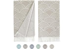 sea me at home Turkish Hand Towels for Bathroom, Kitchen Towels Decorative Set of 2, Luxury Turkish Cotton Dish Tea Towels 14 x 30 Inches for Modern, Boho, and Farmhouse Decor (Beige Waves)