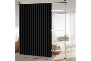 AJAZZ Room Divider Curtain (Black, W100 x L84 in, 1 Panel)+ Tension Curtain Rod No Drilling (H) 43-120×(W) 35-100 in, for Privacy/Soundproof Curtains, Heavy Duty Wall Separator
