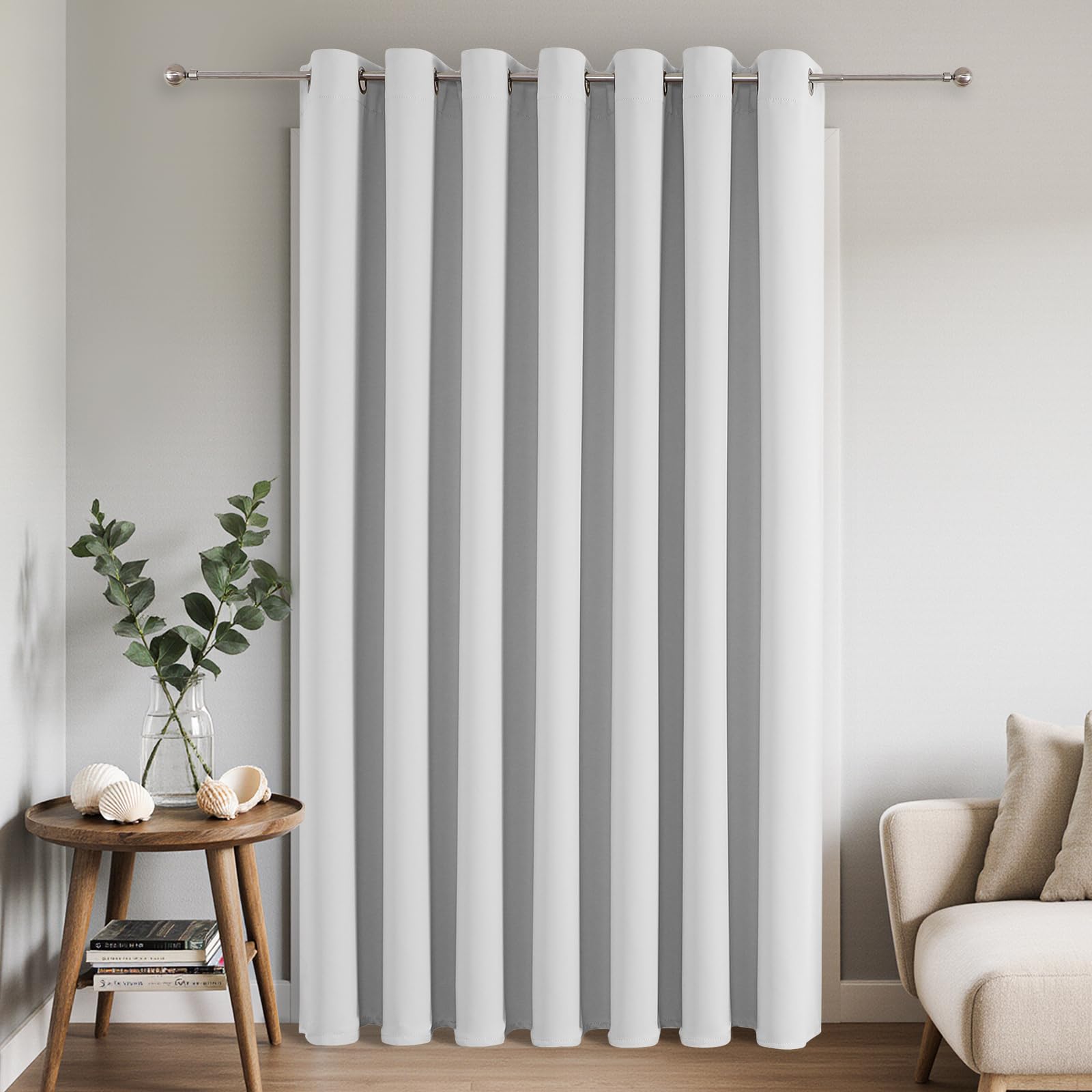 Joydeco Blackout Patio Sliding Door Curtains 96 Inches Long, Grommet Privacy Room Divider Curtains, Extra Wide Thermal Blackout Drapes for Bedroom Living Room (Greyish White 100Wx96L, 1 Panel) Image