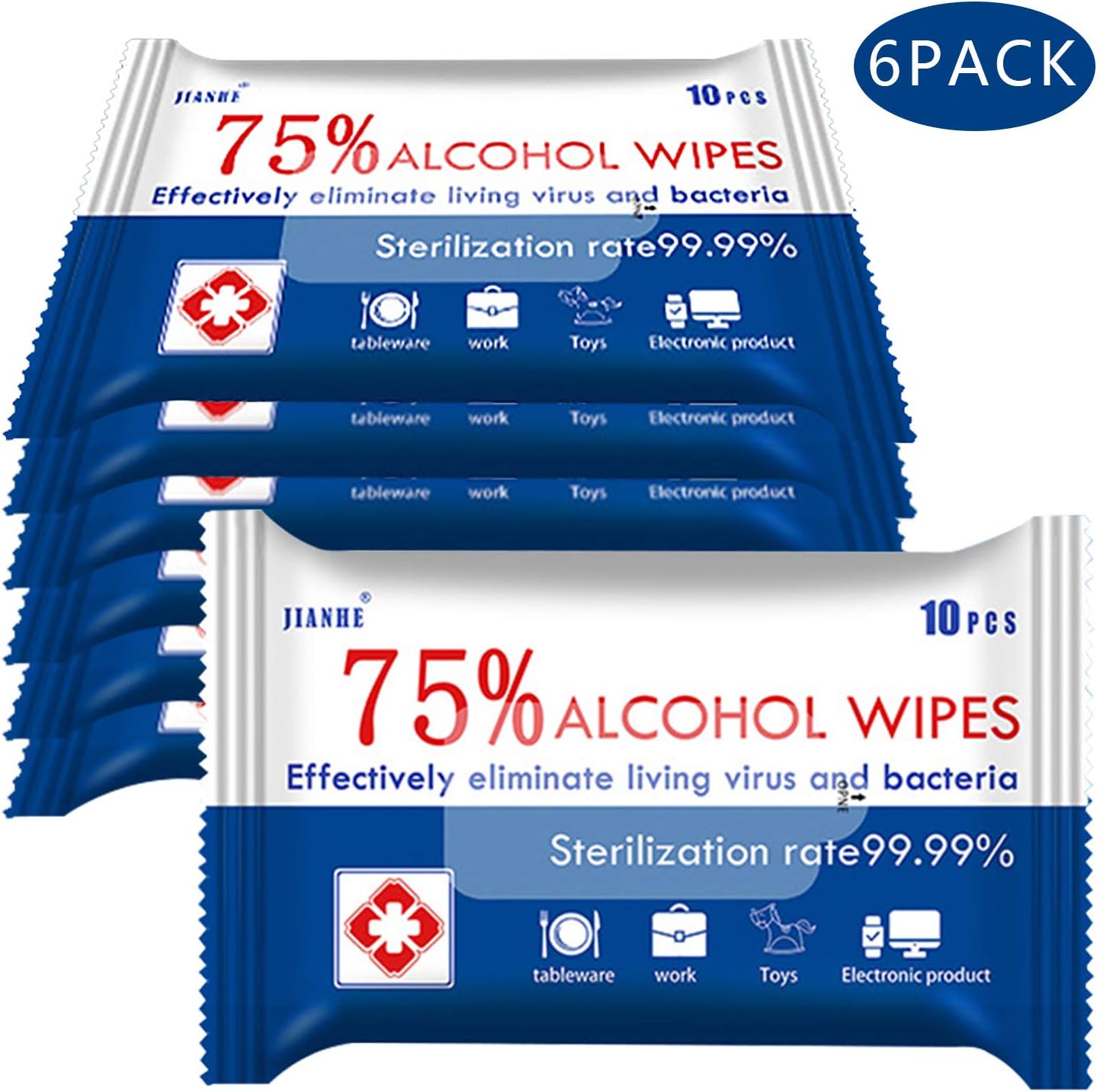 Wet Wipes, Large Hand Wipes, 75% Detergent Wipes Travel for Multifunctional Cleansing(6 Pack, 60 Pcs)