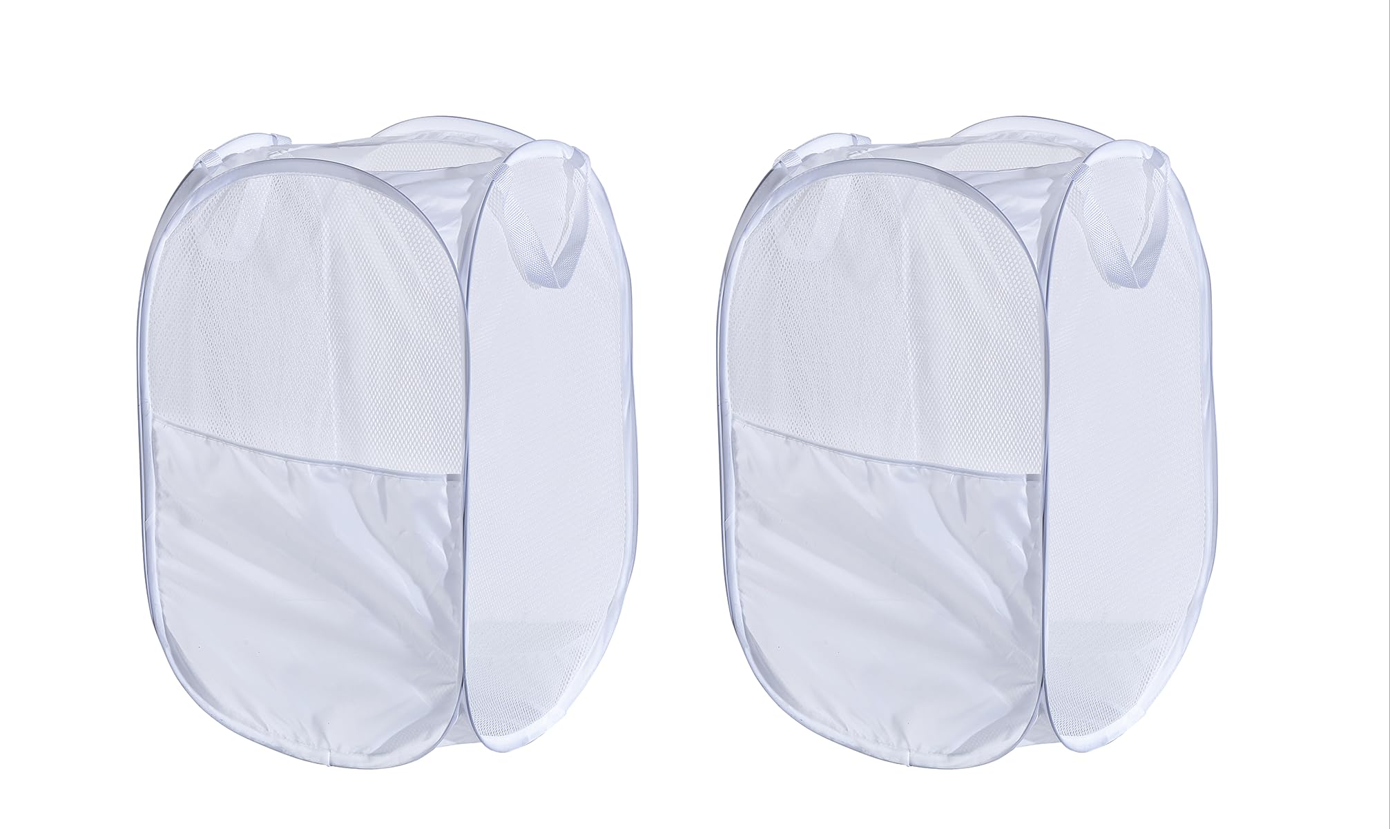 WEBEASY Laundry Basket, 2pcs Pack Foldable Laundry Hamper Pop Up with Durable Handles, Portable Mesh Washing Laundry Bag with Handle Great for Home Kids Room College Dorm Travel (White)
