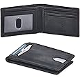 Wallet for Men Bifold Real Leather Slim RFID Blocking Front Pocket Minimalist Stylish Design with ID Window in Gift Box (Crazy Horse, Black)