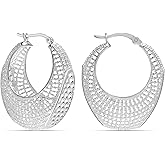 LeCalla 925 Sterling Silver Small Mesh Filigree Hoop Earrings | Lightweight Handmade Round Basket Weaven Earring Hoops | Hypoallergenic Filigree Basket Chunky Hoops Earring for Women
