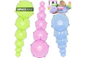 BFONS 18 Pack Silicone Stretch Lids, 6 Different Sizes, 100% Safe Food Grade Silicone to Meet Most Container, Microwave Cover for Food Storage, Can/ Bowl Covers