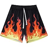 DIOTSR Mens Flame Graphic Basketball Shorts Cool Retro Running Athletic Shorts Drawstring Waist Casual Track Shorts