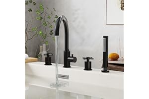 NBYTLT Brass Roman Tub Faucets with Hand Shower, Bathtub Faucet, 2 Cross Handles 4-Hole Bathtub Faucet, Deck Mount Bathroom F