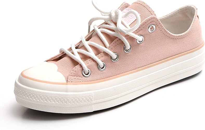 Amazon フラットシューズ レースアップ スニーカー ローカット キャンバスシューズ ピンク レディース 学生 フラット デッキシューズ レースアップシューズ ローカット スニーカー 歩きやすい スポーツシューズ 通学 通勤 軽量 ムリョシューズ シューズ バッグ